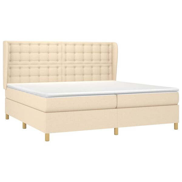 vidaXL Cama com molas/colch&atilde;o 200x200 cm tecido cor creme