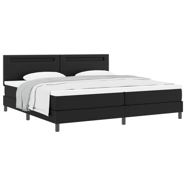 vidaXL Cama Box com colch&atilde;o com led Preto 200 x 200 cm Couro sint&eacute;tico