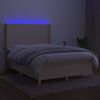 vidaXL Cama box spring c/ colch&atilde;o e LED 140x190 cm tecido cor creme