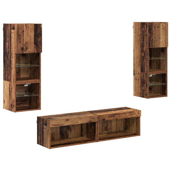 vidaXL Unidade de TV de Parede 6 pcs Madeira Antiga Madeira processada