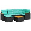 vidaXL 7 pcs conjunto de sof&aacute;s p/ jardim c/ almofad&otilde;es vime PE preto