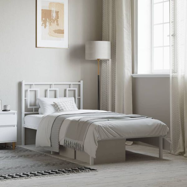 vidaXL Estrutura de cama com cabeceira 90x200 cm metal branco