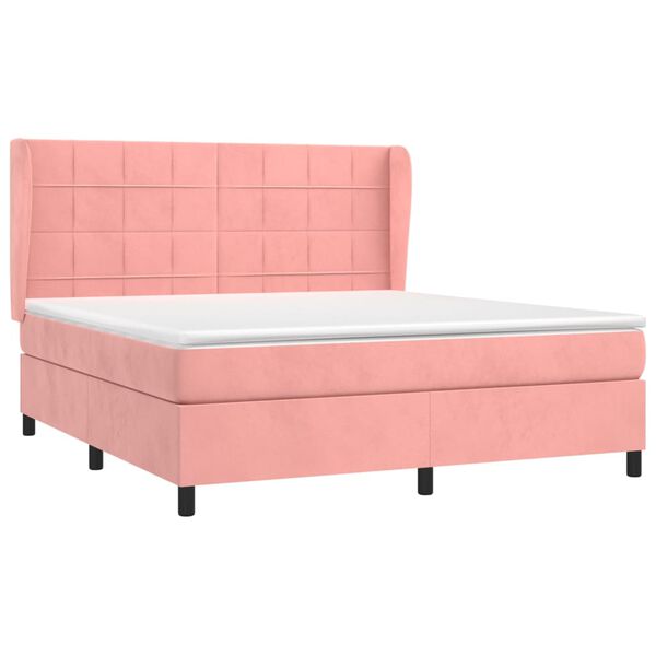 vidaXL Cama com molas/colch&atilde;o 160x200 cm veludo rosa