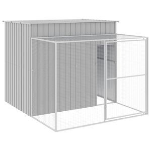 vidaXL Casota c&atilde;es c/ parque 214x253x181 cm a&ccedil;o galvaniz. cinza-claro