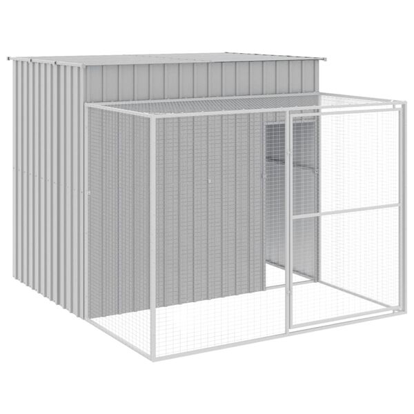 vidaXL Casota c&atilde;es c/ parque 214x253x181 cm a&ccedil;o galvaniz. cinza-claro
