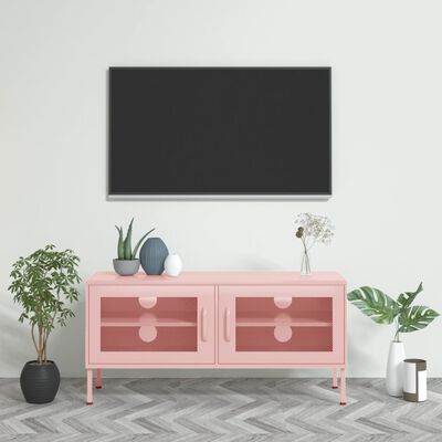 vidaXL Móvel de TV aço 105x35x50 cm rosa
