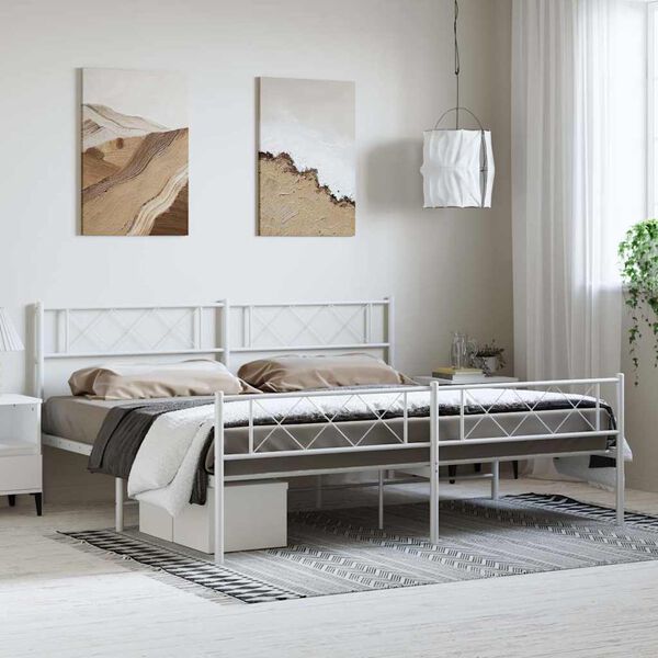 vidaXL Estrutura de cama com cabeceira e p&eacute;s 183x213 cm metal branco