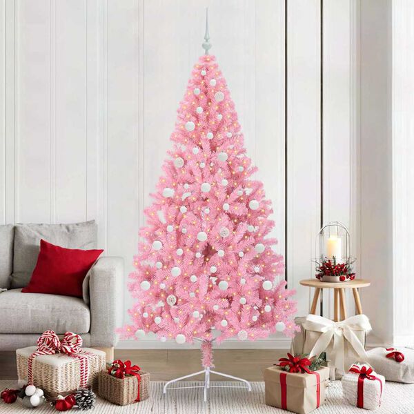 vidaXL &Aacute;rvore de Natal Artificial Pr&eacute;-iluminada Rosa 210 cm PVC