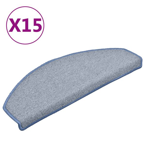vidaXL Tapetes de escada 15 pe&ccedil;as 65x24x4 cm cinza claro e azul semicircular grande
