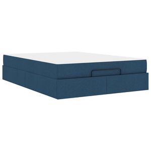 vidaXL Estrutura de cama com colch&atilde;o com colch&atilde;o 2 pcs Azul tecido
