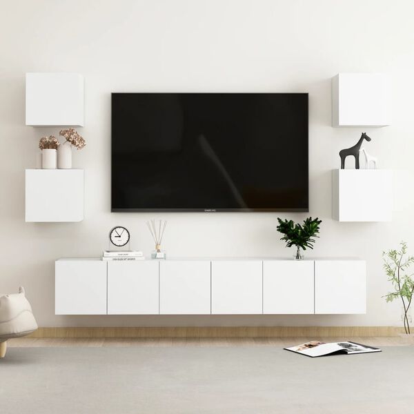 vidaXL 7 pcs conjunto de m&oacute;veis de TV derivados de madeira branco