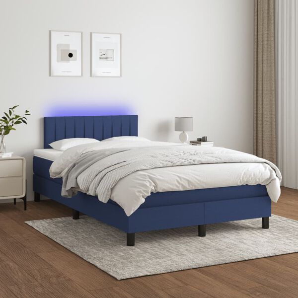 vidaXL Cama box spring c/ colch&atilde;o e LED 120x200 cm tecido azul