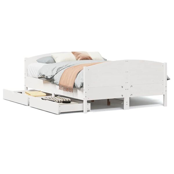 vidaXL Cama sem colchão 135x190 cm madeira de pinho maciça branco