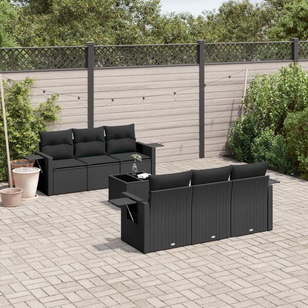 vidaXL 7 pcs conjunto de sof&aacute;s p/ jardim c/ almofad&otilde;es vime PE preto