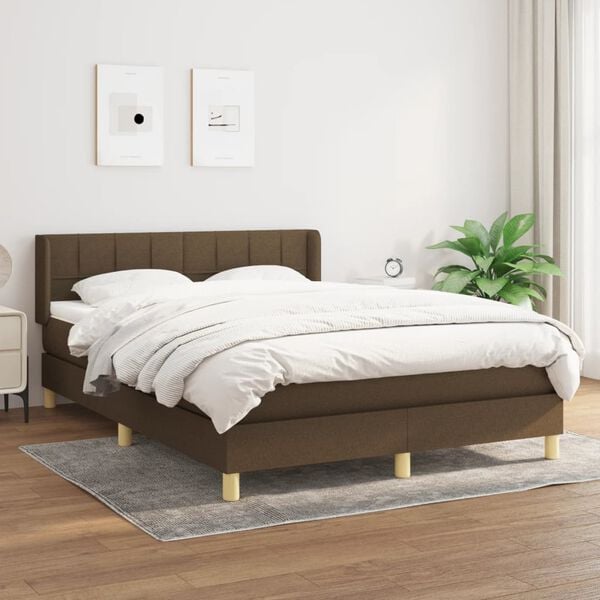 vidaXL Cama com molas/colch&atilde;o 140x190 cm tecido castanho-escuro