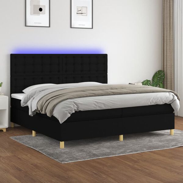 vidaXL Cama box spring c/ colch&atilde;o e LED 200x200 cm tecido preto
