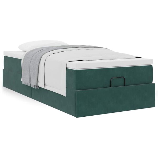 vidaXL Estrutura de cama otomana com colch&atilde;o verde escuro veludo