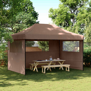 vidaXL Tenda p/ festas pop-up dobr&aacute;vel com 3 paredes laterais castanho