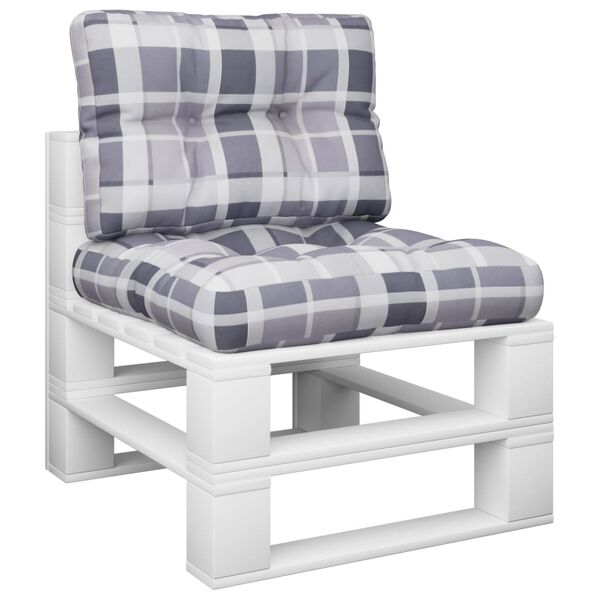 vidaXL Almofadões para móveis de paletes 2 pcs tecido xadrez cinzento