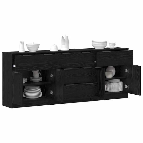 vidaXL Buffet 3 pcs Carvalho Preto 181 x 30 x 70 cm Madeira processada