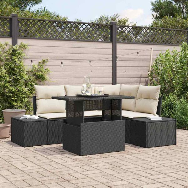 vidaXL Conjunto de Sof&aacute; de Jardim 5 pcs Preto e Creme vime PE