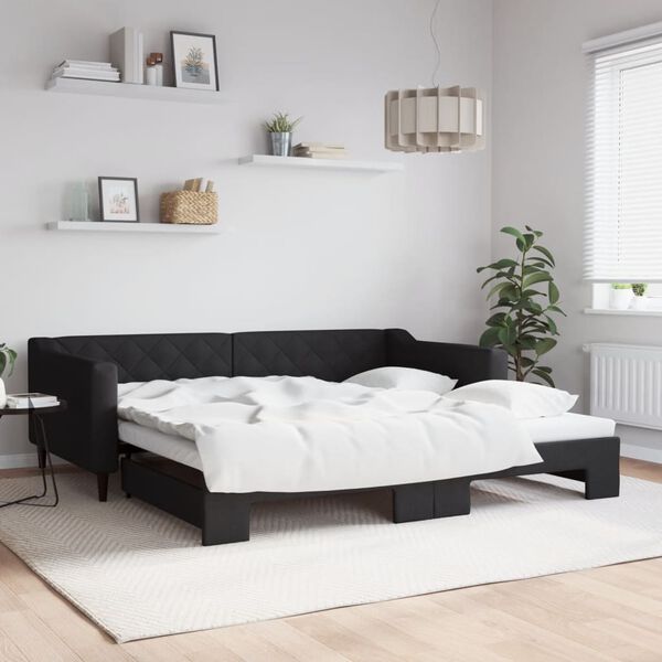 vidaXL Sof&aacute;-cama com gavet&atilde;o 100x200 cm tecido preto