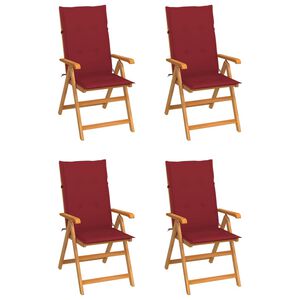 vidaXL Cadeiras jardim c/ almofad&otilde;es vermelho tinto 4 pcs teca maci&ccedil;a