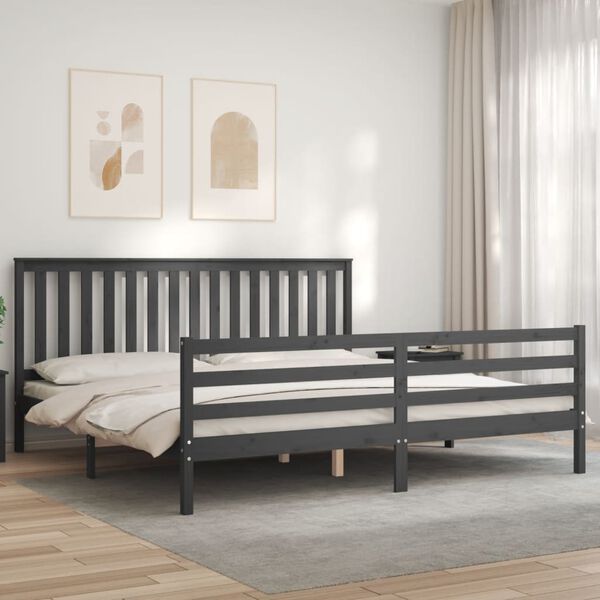 vidaXL Estrutura de cama com cabeceira 200x200 cm madeira maciça cinza