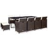 vidaXL 13 pcs conjunto jantar exterior com almofad&otilde;es vime PE castanho