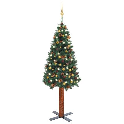vidaXL Árvore de Natal fina pré-iluminada com bolas 180 cm verde