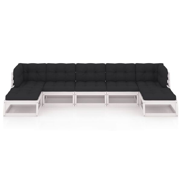 vidaXL 7 pcs conj. lounge de jardim c/ almofadões pinho maciço branco