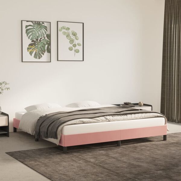 vidaXL Estrutura de cama 160x200 cm veludo rosa