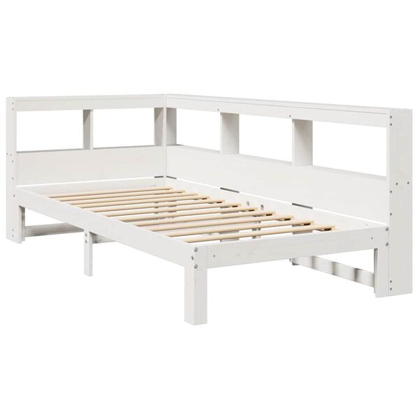 vidaXL Cama com estante sem colch&atilde;o 100x200 cm pinho maci&ccedil;o branco