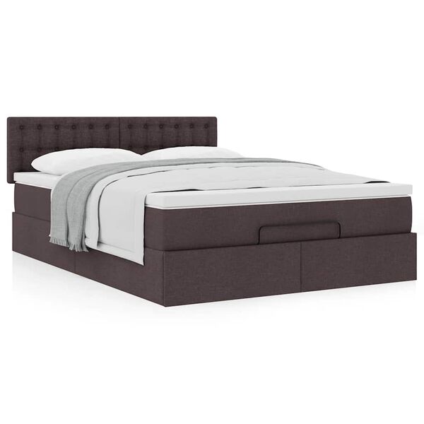 vidaXL Cama otomana com colch&atilde;o 140x190 cm tecido castanho escuro