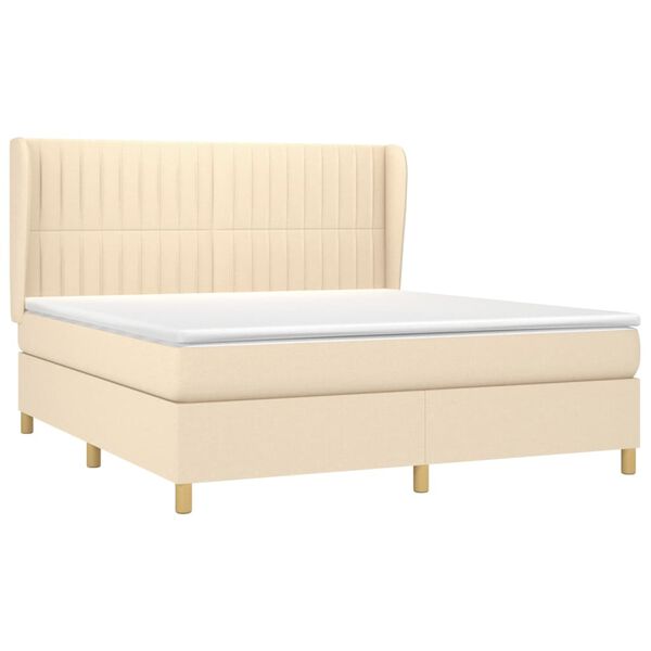 vidaXL Cama com molas/colch&atilde;o 180x200 cm tecido cor creme