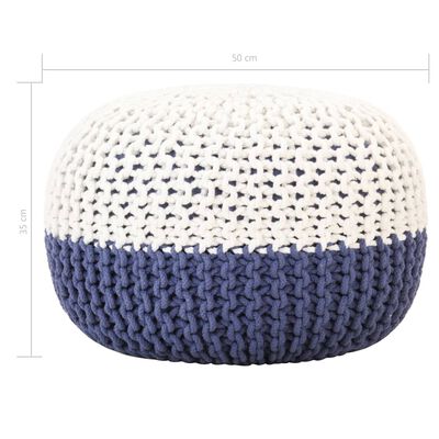 vidaXL Pufe tricotado à mão 50x35 cm algodão azul e branco