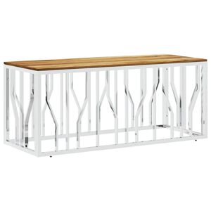 vidaXL Mesa de centro a&ccedil;o inoxid&aacute;vel/madeira de ac&aacute;cia maci&ccedil;a prateado