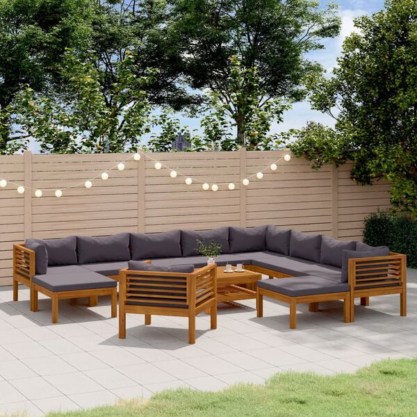 vidaXL 12 pcs conjunto lounge de jardim com almofadões acácia maciça