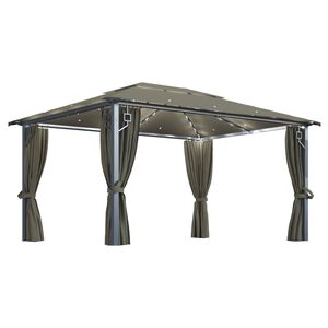 vidaXL Gazebo c/ cortinas e cord&otilde;es luzes LED 4x3 m alum&iacute;nio cinza-ac.