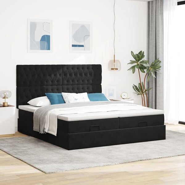 vidaXL Estrutura de cama otomana com colchões 200x200cm veludo preto