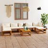 vidaXL 8 pcs conjunto lounge jardim c/ almofadões acácia maciça creme