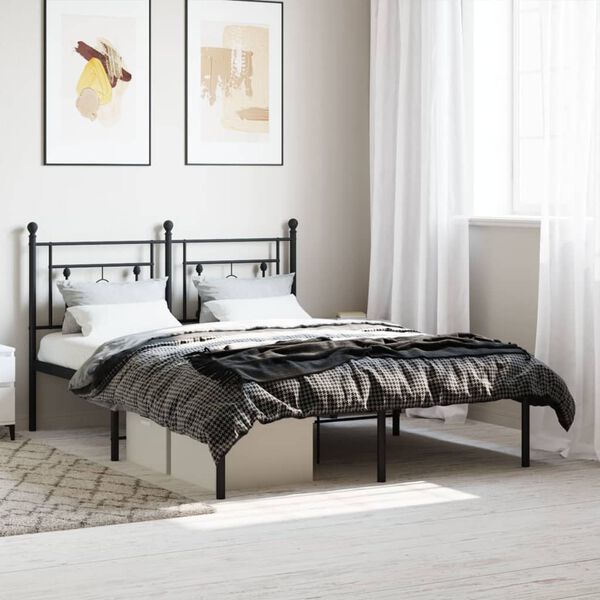vidaXL Estrutura de cama com cabeceira 135x190 cm metal preto