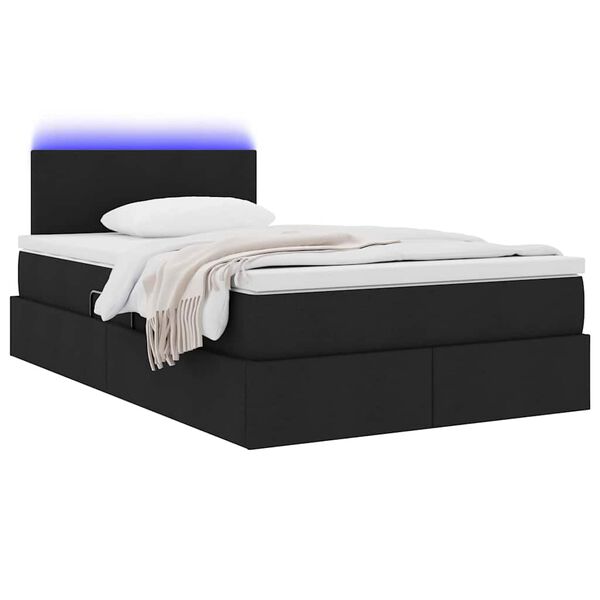 vidaXL Cama com arruma&ccedil;&atilde;o e LED Preto 120 x 200 cm Poli&eacute;ster