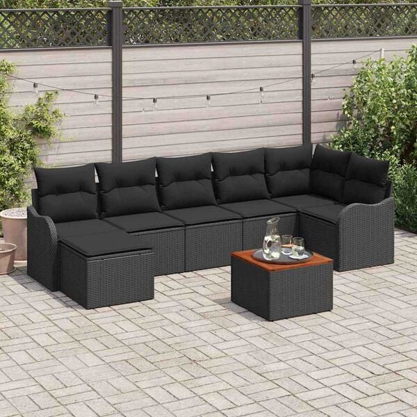 vidaXL Conjunto de Sof&aacute; de Jardim 8 pcs Preto vime PE