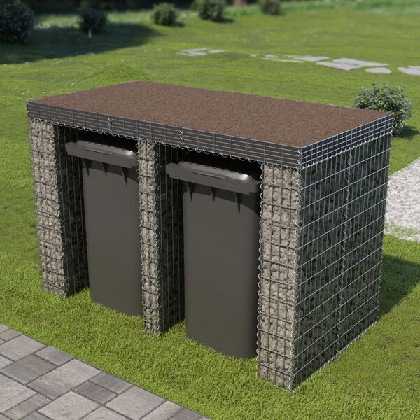 vidaXL Muro gabi&atilde;o p/ caixote do lixo a&ccedil;o galvanizado 190x100x130 cm