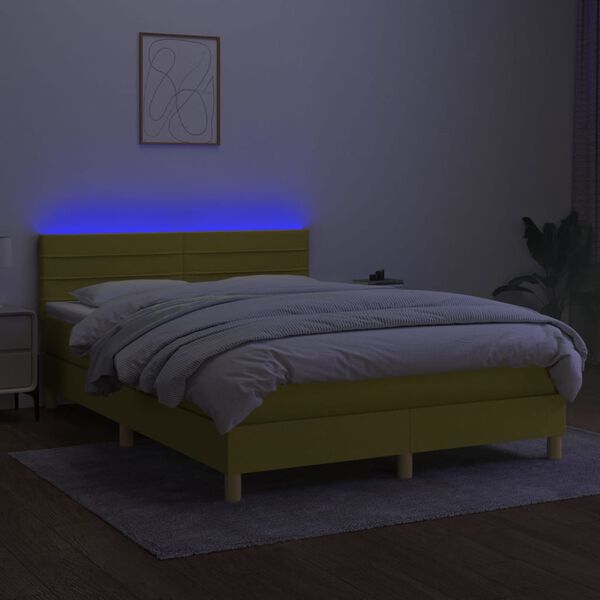 vidaXL Cama box spring c/ colch&atilde;o e LED 140x200 cm tecido verde