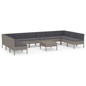 vidaXL 11 pcs conjunto lounge de jardim c/ almofad&otilde;es vime PE cinzento