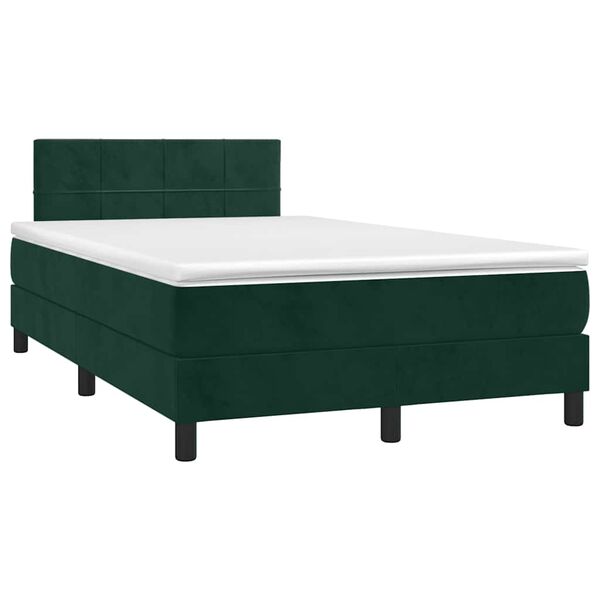 vidaXL Cama box spring com colch&atilde;o e luzes LED veludo verde-escuro