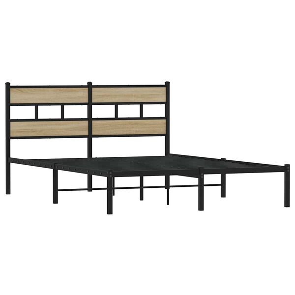vidaXL Estrutura de cama sem colch&atilde;o 135x190 cm metal carvalho sonoma