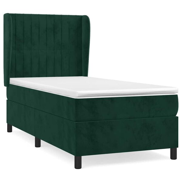 vidaXL Cama com molas/colch&atilde;o 80x200 cm veludo verde-escuro